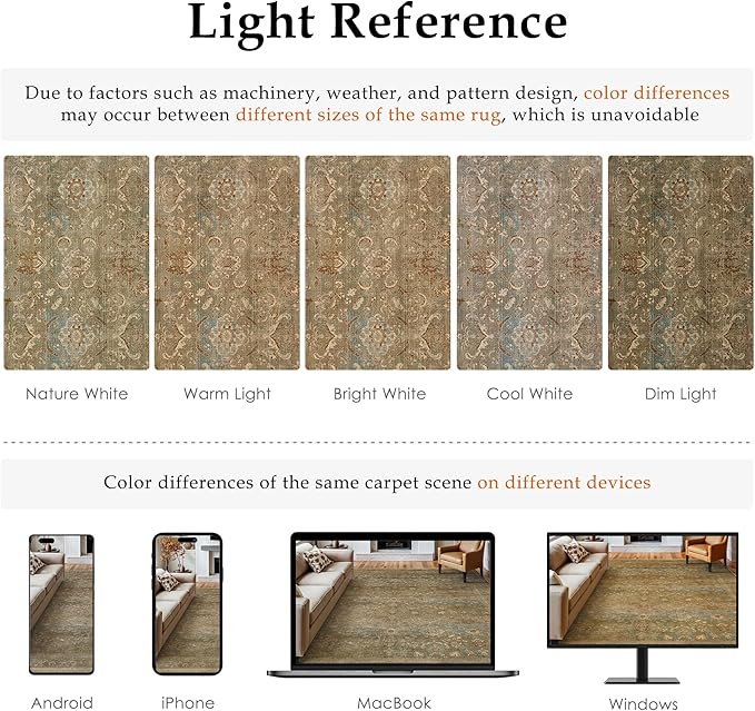 Vintage Area Rug 6x9 Washable Brown Living Room Carpet Large Indoor Non Slip Bedroom Low Pile Kitchen Distressed Retro Accent Throw Rug for Dining Room