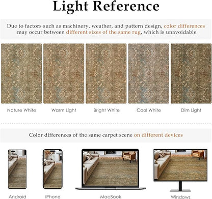Vintage Area Rug 5x7 Washable Brown Living Room Carpet Large Indoor Non Slip Bedroom Low Pile Kitchen Distressed Retro Accent Throw Rug for Dining Room