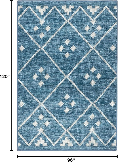 Dash & Albert Kota Indigo Machine Washable Rug, 7.5 X 9.5 Feet, Blue Geometric Pattern
