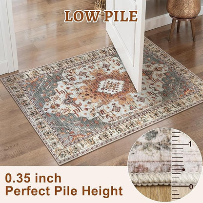 Tangsoo 3x8 Runner Rug for Hallway Long Washable Hallway Runner Rugs, Non Slip Vintage Soft Low Pile Rug Runner, Indoor 8ft Carpet Runners for Kitchen Bedroom Entryway Living Room Turmeric