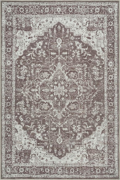 Bloom Rugs Washable Non-Slip 6' x 9' Rug - Dark Brown Traditional Medallion Area Rug for Living Room, Bedroom, Dining Room, and Kitchen - Exact Size: 6' x 9'