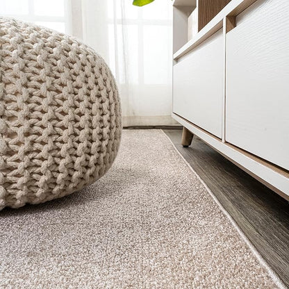 Eyely UES100G-210 Supersoft Haze Solid Low-Pile Indoor Runner Rug Casual;Contemporary;Solid;Traditional, Bedroom, Kitchen, Living Room, Easy-Cleaning, Non-Shedding, 2 X 10, Beige
