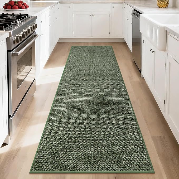 BEQHAUSE Hallway Runner Rugs 2x8, Hallway Rug Non-Slip Washable(Rolled-Up NO Creases), Runner Rug Absorbent Stain Resistant Hall Rug Carpet Runner, Entryway Rugs Floor Mat Laundry Room Rugs, Green