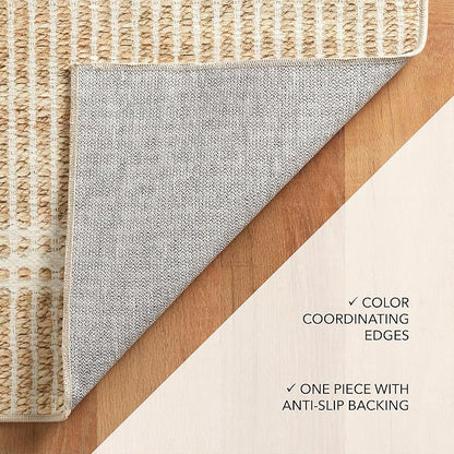 Dash and Albert Arbor Machine Washable Area Rug - 4' x 6' Neutral Stripe Washable Accent Rug Stain-Resistant, Anti-Slip, High Traffic Kitchen, Hallway, Mudroom