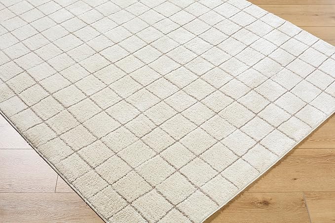 Livabliss x Our PNW Home Cascade Minimalist Grid Area Rug, 9'2" x 12', Grid Ivory/Taupe