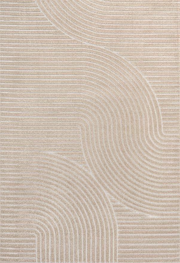 JONATHAN Y Hallie High-Low Curve Beige/Cream 5x8 Indoor/Outdoor Area Rug, Minimalist Geometric, Pet Friendly, for Patio, Backyard, Living Room, Bedroom, Office, Hose-Washable (SCN100D-5)