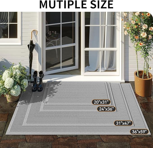 Front Door Mat 24''x36'', Drainage Heavy Duty Dirt Trapping Non-Slip Doormats, Outdoor Rubber Floor Mats, Restaurant Commercial Kitchen Industral Pool Entrance Bar Wet Area, Grey