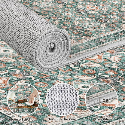WITSHOCK Washable 2x3 Entryway Area Rug: Soft Non-Slip Backing Washable Rugs Vintage Flower Boho Accent Small Rugs for Bedroom, Kitchen, Bathroom, Nursery Entrance,Teal Blue