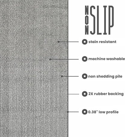 8ft Custom Cut Runner Rug for Narrow Hallways Kitchens - Striped Grey | Non-Slip & Washable | No-Fray Edge Finished