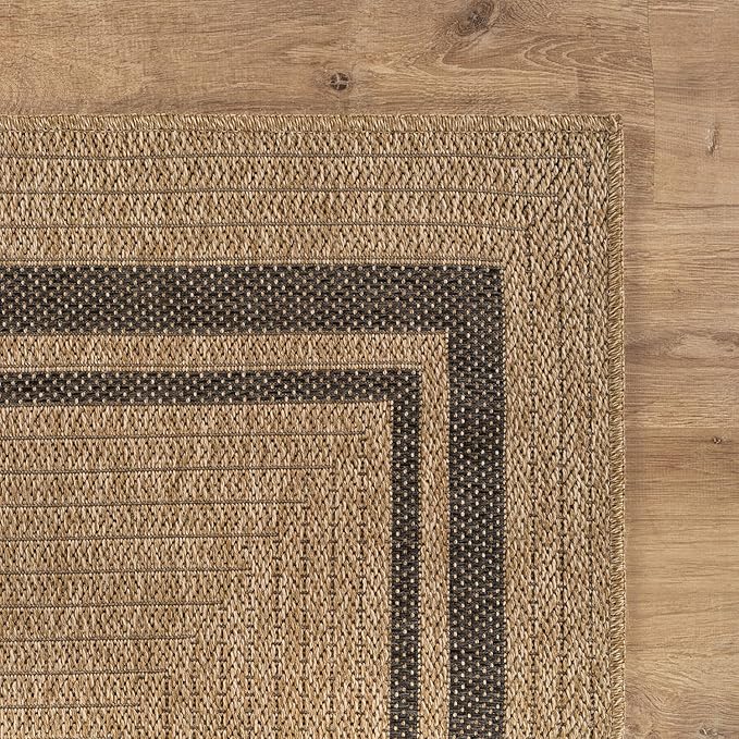 Beverly Rug Easy Jute Bordered Rug 5x7 Washable Durable Indoor Outdoor Area Rugs for Living Dining Room Patio Office Stain Resistant Non Shedding Casual Indoor Outside Carpet 5 x 7 Natural