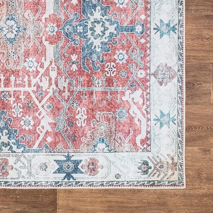 Bloom Rugs Washable Non-Slip 9' x 12' Rug - Red/Blue Traditional Area Rug for Living Room, Bedroom, Dining Room, and Kitchen - Exact Size: 9' x 12'