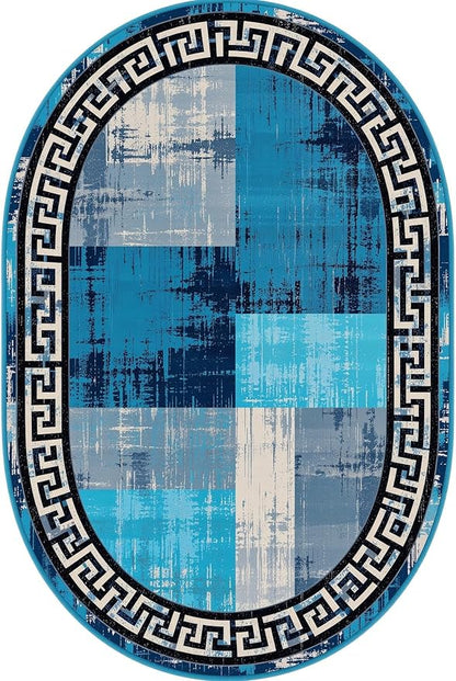 Blue Grey Black Greek Key Pattern Bordered Design Large Carpet for Living Room Bedroom Dining Room Soft Non Slip Low Pile Area Rug 10x12 Farmhouse Doormats Vintage Distressed Home Office Oval Rugs