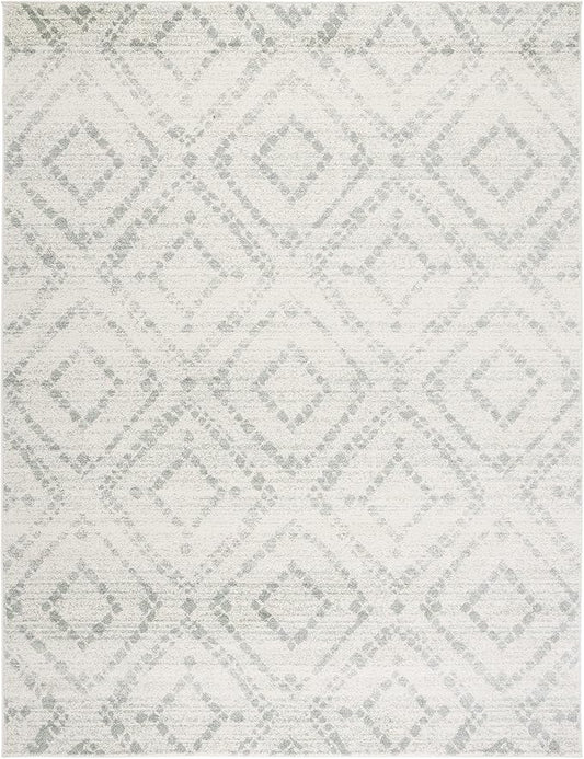 SAFAVIEH Adirondack Collection Area Rug - 9' x 12', Ivory & Green, Modern Diamond Distressed Design, Non-Shedding & Easy Care, Ideal for High Traffic Areas in Living Room, Bedroom (ADR131X)