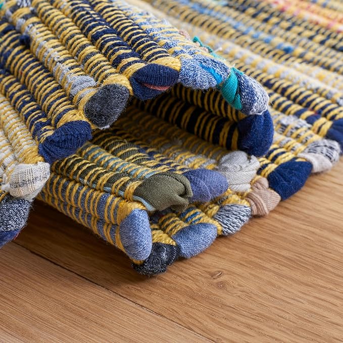 SAFAVIEH Rag Rug Collection Runner Rug - 2'3" x 12', Yellow & Multi, Handmade Boho Stripe Cotton, Ideal for High Traffic Areas in Living Room, Bedroom (RAR121H)