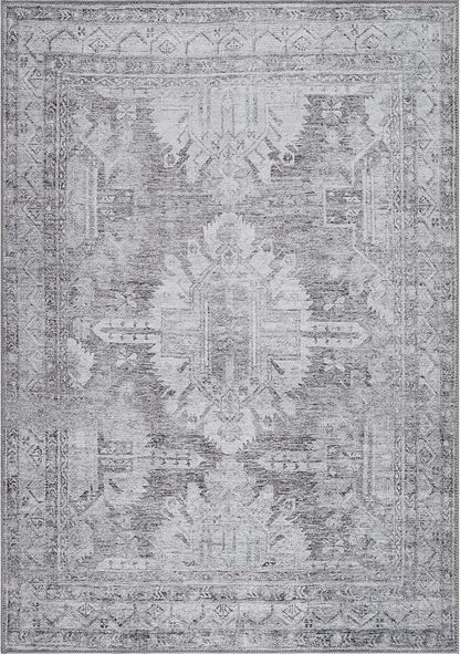 Bloom Rugs Washable 6' x 9' Rug - Ivory/Silver Gray Traditional Area Rug for Living Room, Bedroom, Dining Room, and Kitchen - Exact Size: 6' x 9'