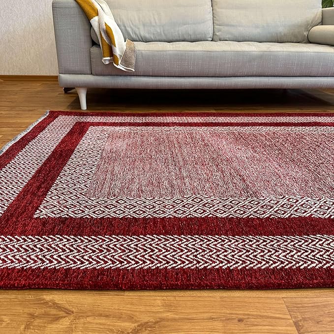 Alfa Rich 5x8 Red Burgundy Washable Area Rugs for Living Room Bedroom Kitchen Cotton Rug