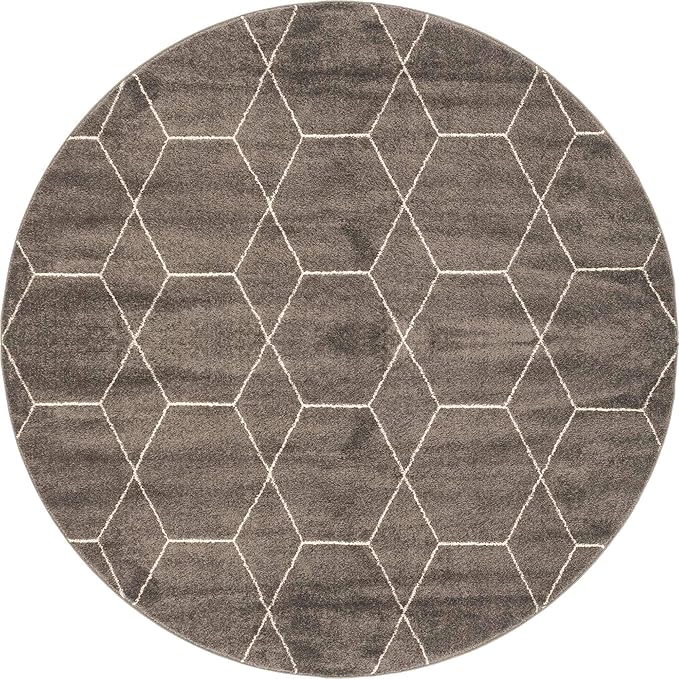 Unique Loom Trellis Frieze Collection Area Rug - Geometric (8' Round, Dark Gray/ Ivory)