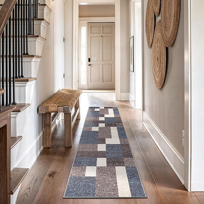 Rugshop Modern Boxes Design Non-Slip (Non-Skid) Carpet for Hallway,Entryway,Kitchen Runner Rug 2' x 10' Blue