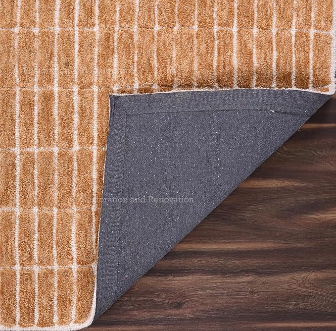 Hand-Tufted 100% Wool Area Rug – Unique Modern Geometric Grid Pattern, Soft Plush Textured Carpet for Living Room, Bedroom, Dining Room & Entryway (Gold, 8' x 10')