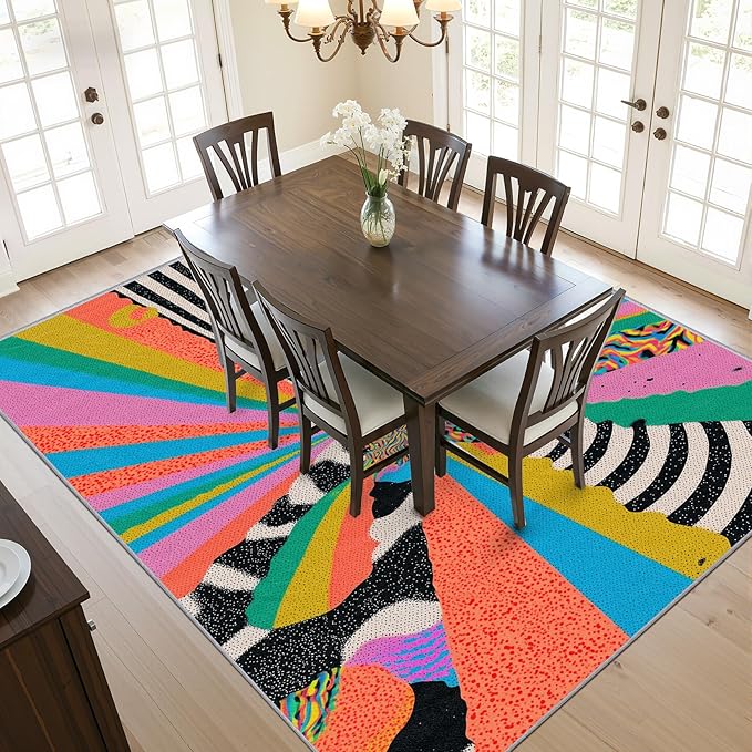 Graffiti Rugs for Living Room - Colorful Abstract Art Area Rugs 7x10, Hippie Aesthetic Funky High Traffic Lightweight Extra Large Carpet Home Decor #C090