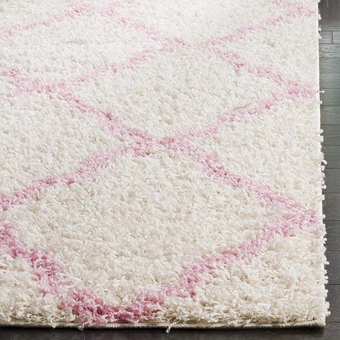 SAFAVIEH Dallas Shag Collection X-Large Area Rug - 11' x 15', Ivory & Light Pink, Trellis, Non-Shedding & Easy Care, 1.5-inch Thick Ideal for High Traffic Areas in Living Room, Bedroom (SGD257P)