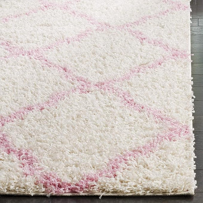 SAFAVIEH Dallas Shag Collection X-Large Area Rug - 11' x 15', Ivory & Light Pink, Trellis, Non-Shedding & Easy Care, 1.5-inch Thick Ideal for High Traffic Areas in Living Room, Bedroom (SGD257P)