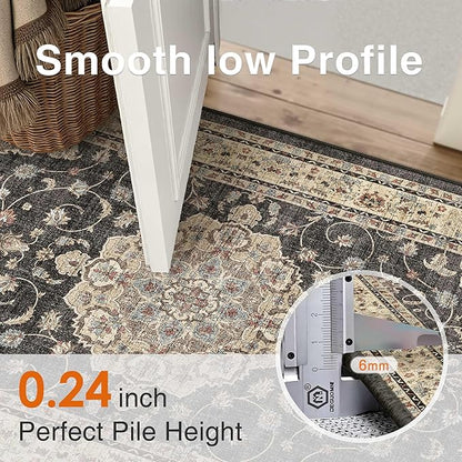 HUGEAR Machine Washable Hallway Runner Rugs 2x6 Vintage Black Neutral Style Non Slip Stain Resistant Low Pile Throw Carpet for Bedroom Kitchen Retro Aesthetic Modern Decor
