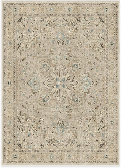 RUGGABLE Washable Vintage Area Rug – Kamran Ivory Opal 5x7, Stain-Resistant, Non-Slip – Medium Machine Washable Rugs for Living Room, Bedroom, Hallway, Entryway & Office–with Standard Pad