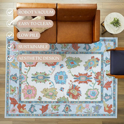 Fame Living Colorful Oushak Rug, Modern, Vintage, Turkish, Eclectic, Floral, Pastel, Washable, Oversized, Extra Large Area Rugs for Living Room, Dining, Bedroom, Lounge 9'5"x14'