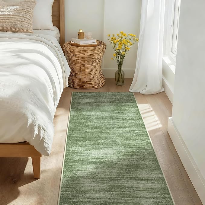 Olive Green Rug Runners for Hallways Non Slip Washable Neutral Abstract Minimalist Low Pile Floor Protector Carpet Hunter Green 3x8 Runner Rug for Laundry Room Kitchen
