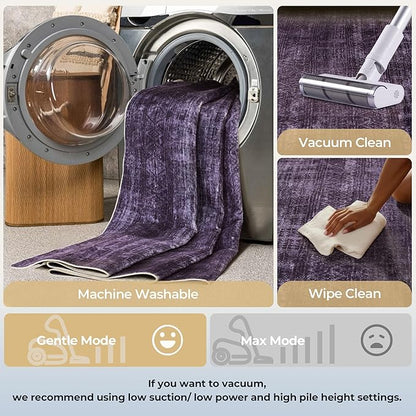 Kokia Abstract Area Rugs 8x10 Bedroom Soft Living Room Rugs Washable Distressed Vintage Comfy Carpet with Non-Slip Backing for Farmhouse Home Office Room Decor, Purple Rug, Oslo Dusty