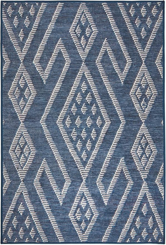 Dash & Albert Guthrie Navy Machine Washable Rug, Runner-2.5 X 8 Feet, Blue Geometric Pattern