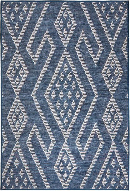 Dash & Albert Guthrie Navy Machine Washable Rug, 5 X 8 Feet, Blue Geometric Pattern
