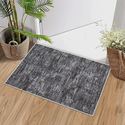 RUGSREAL Small Area Rug 2x3 Entryway Mat with Rubber Backing Stain Resistant Throw Carpet Modern Solid Color Bath Mat Contempowary Washable Rug for Living Room Bedroom Dining Room Kitchen, Dark Grey