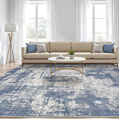 10x14 Area Rugs Living Room: Washable Large Abstract Modern Soft Rug Stain Resistant Indoor Floor Non Slip Accent Carpet for Bedroom Nursery Playroom Office Dining Room Dorm Home House- Navy Grey