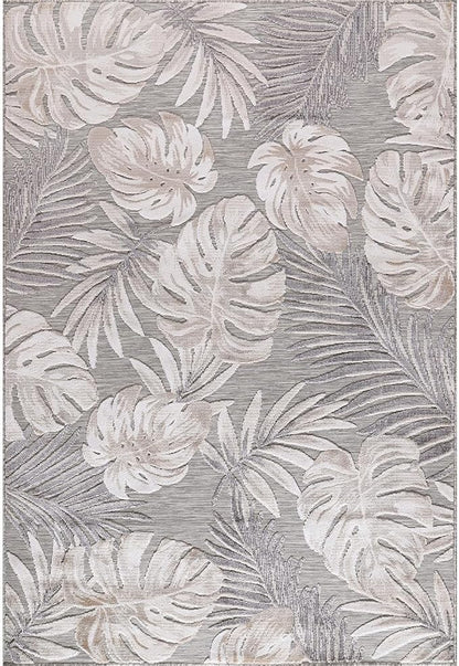 CAMILSON Indoor Outdoor Rug, Beige 6’x9’ Leaf Tropical Botanical Area Rugs for Indoor and Outdoor patios, Easy-Cleaning Non-Shedding Living Room, Garden and Kitchen Washable Outside Carpet (6x9)