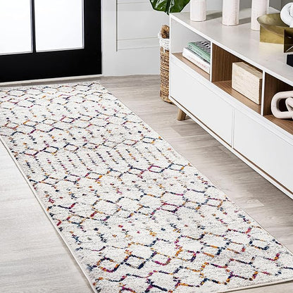 JONATHAN Y Boho Vintage Diamond Cream/Multi Runner Rug 2X8 ft, Moroccan Hype for Living Room, Bedroom, Kitchen, Office, Easy-Cleaning, High Traffic, Pet-Friendly, Non-Shedding (MOH101H-28)