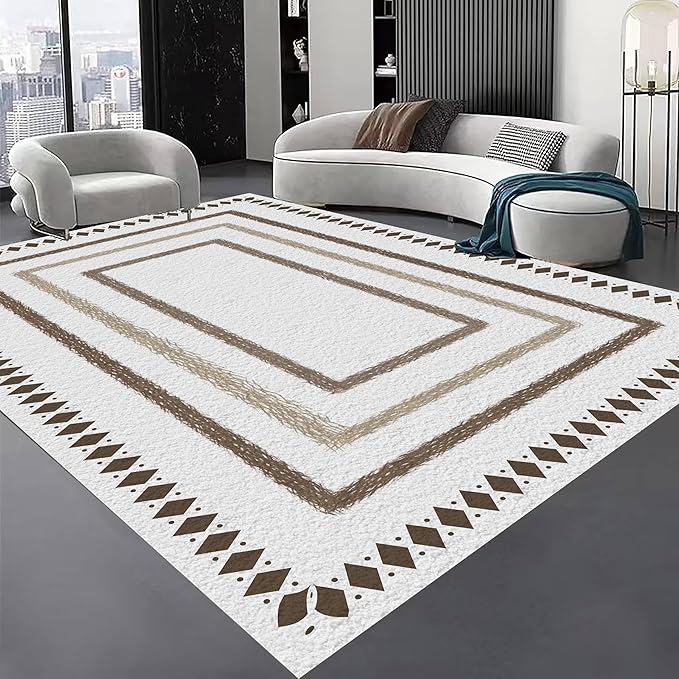 Moroccan Farmhouse Area Rugs 5x7ft, Neutral Geometric Pattern in Off-White Rug, Low Pile Machine Washable & Non-Slip Soft Carpet for Living Room, Bedroom & Dining Room