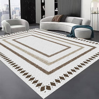 Moroccan Farmhouse Area Rugs 6x8ft, Neutral Geometric Pattern in Off-White Rug, Low Pile Machine Washable & Non-Slip Soft Carpet for Living Room, Bedroom & Dining Room