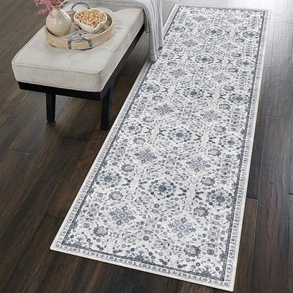 vivorug Runner Rug 2'x8' Vintage Washable Non-Slip Runners for Hallways Kitchen Entryway Laundry Room Carpet Hallway Runner Ivory/Blue