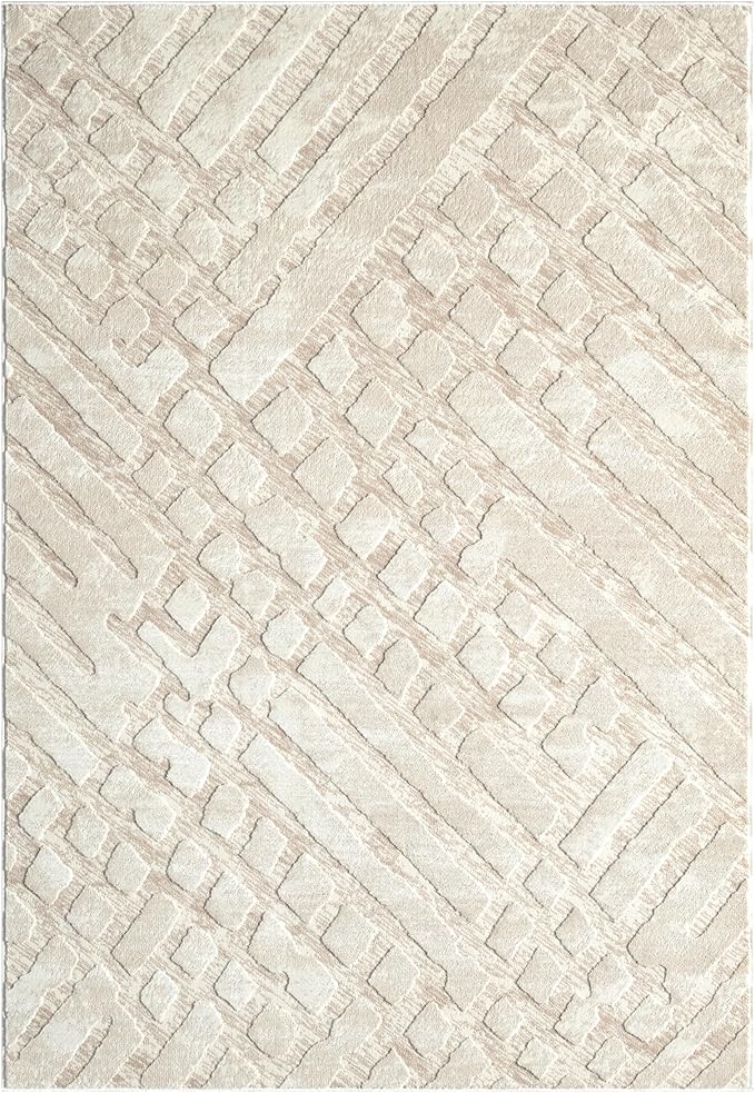 Abani Terra Cream Area Rug for Living Room, Bedroom - Rustic Modern Pattern - 5' x 8' - Durable & Easy to Clean
