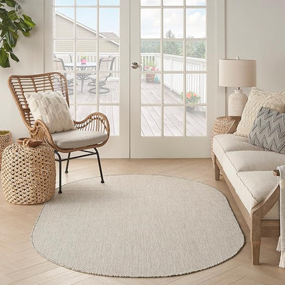 Nourison Home Courtyard Ivory Silver 6' x 9' Oval Area Rug - Easy Clean, Non Shedding, Bed Room, Living Room, Dining Room, Kitchen (6' x 9' Oval)