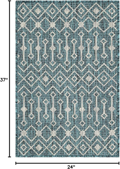 Unique Loom Outdoor Trellis Collection Area Rug - Tribal Trellis (2' x 3' 1" Rectangle Teal/Ivory)