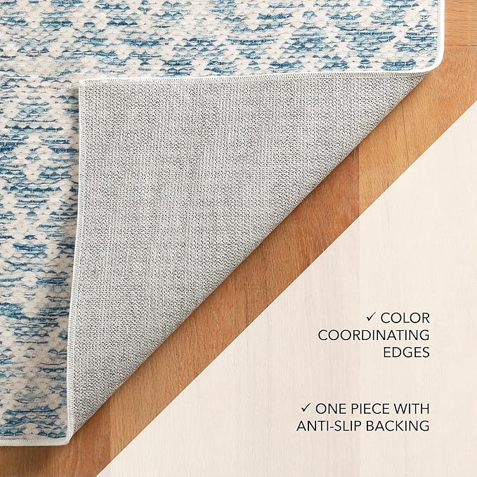 Dash and Albert Melange Diamond Machine Washable Area Rug - Runner - 2.5' x 8' Blue - Diamond Accent Rug - Anti-Slip Backing, Lightweight, Machine Washable, High Traffic Area Kitchen, Mudroom