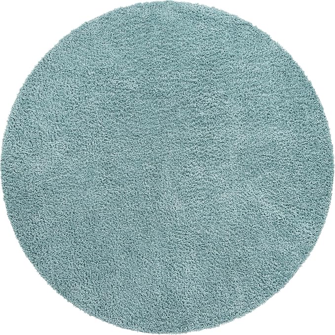 Unique Loom Davos Shag Collection Area Rug - Solid (10' Round, Aqua)