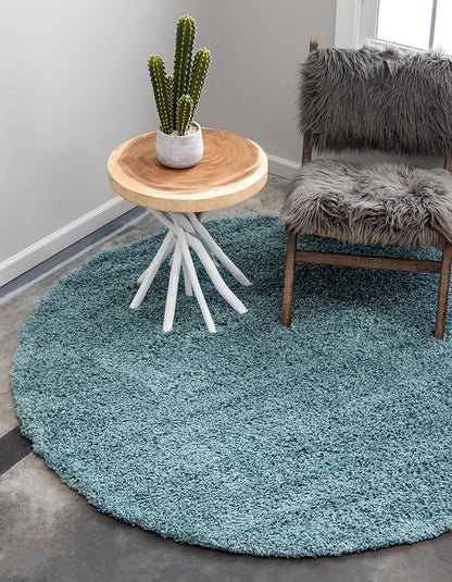 Unique Loom Solid Shag Collection Area Rug (6' 1" Round, Light Slate Blue)