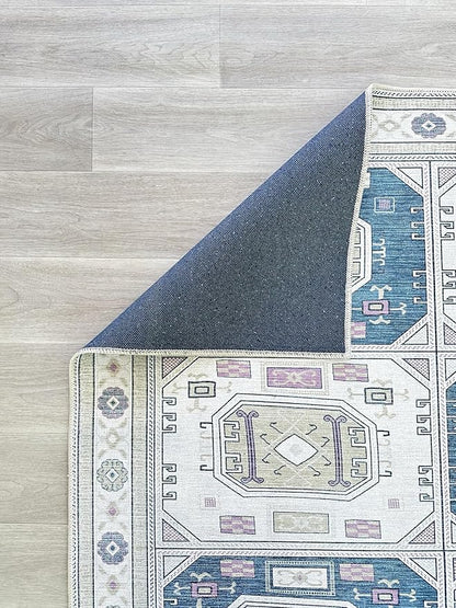 Fame Living Faded Oushak Rug, Turkish Vintage Floral Pastel Large Oversized Area Rugs for Living Room Dining Bedroom Kitchen Bathroom Nursery (848CrNv, 2'5" x 13')