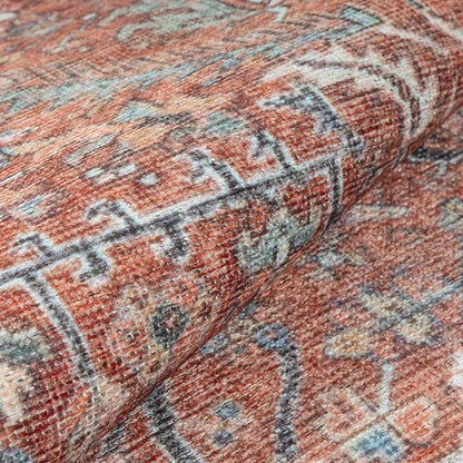 GLN Rugs Traditional Collection - Machine Washable Area Rug, Traditional Washable, Non Slip, Low Pile Chenille Rug, Living Room, Bedroom, Kitchen Rug (6' x 9' Terra/Multicolor 1168)