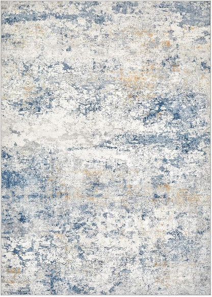 Area Rug Living Room Rugs - 6x9 Abstract Large Soft Indoor Washable Rug Neutral Modern Low Pile Carpet for Bedroom Dining Room Farmhouse Home Office - Blue