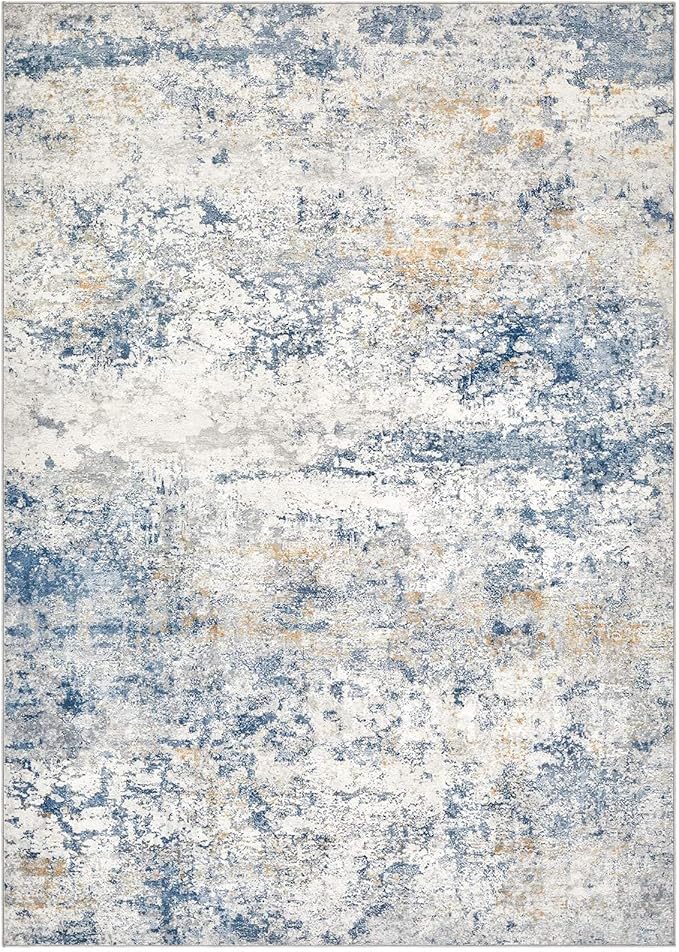 Area Rug Living Room Rugs - 10x12 Abstract Large Soft Indoor Washable Rug Neutral Modern Low Pile Carpet for Bedroom Dining Room Farmhouse Home Office - Blue